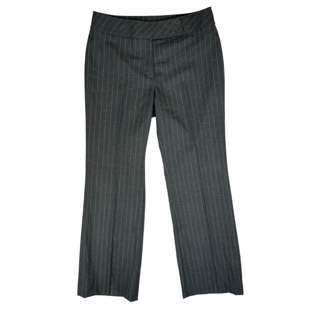 Faconnable Gray Pinstripe Dress Pants Size 8 Wool Blend Mid‎ Rise Bootcut